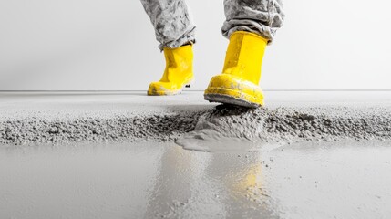 Product promotion for self-leveling concrete or construction tools, highlighting ease of use.