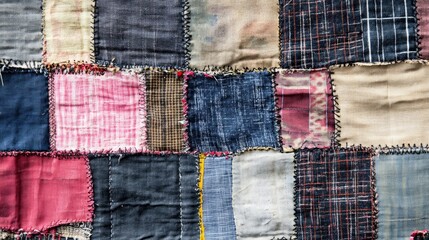 Textured patterns of recycled fabric showcasing vibrant colors and diverse textile designs