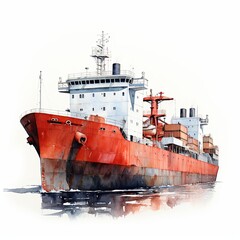 Watercolor illustration of freighter on white background