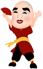 Smiling man holding a fan 