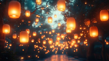 Enchanted Forest Path with Glowing Lanterns