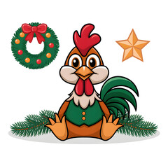 Naklejka premium Christmas themed sticker design background White rooster 