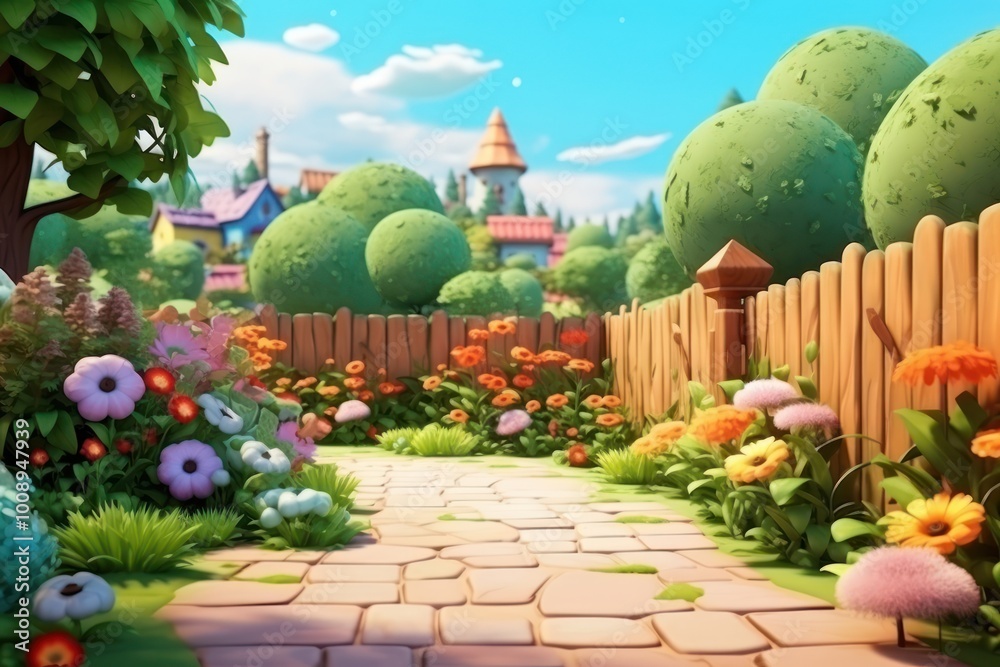 Poster Garden landscape outdoors cartoon.