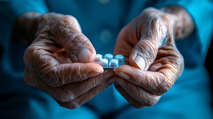 An elder care specialist preparing medication for an elderly patient, ensuring correct dosages in a home-like setting