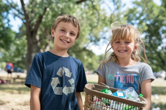 2 kids volunteer basket photo park. - Powered by Adobe
