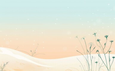 Cute cartoon vector-style landscape background with a light blue and beige gradient, simple and clean, with white space at the top of the screen.