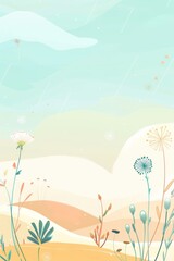 Obraz premium Cute cartoon vector-style landscape background with a light blue and beige gradient, simple and clean, with white space at the top of the screen.