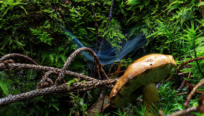 Eine Pilzfamilie in herbstlicher Umgebung