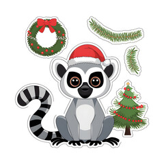 Obraz premium Christmas themed sticker design background White lemur