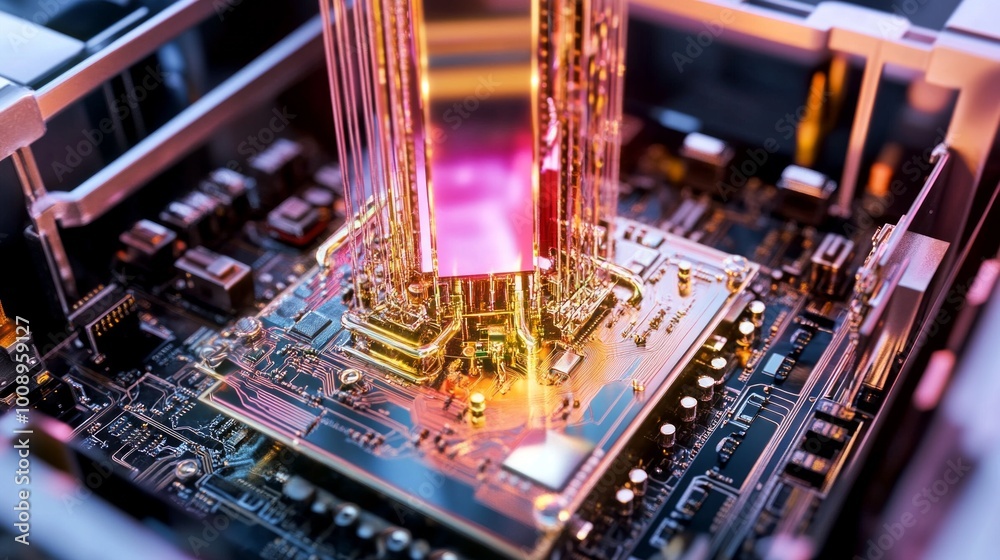 Poster advanced quantum computing hardware showcasing high fidelity technology in a lab setting during a re
