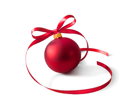 Red bauble, christmas ball with a ribbon decoration, isolated on transparent background.
 - Powered by Adobe
