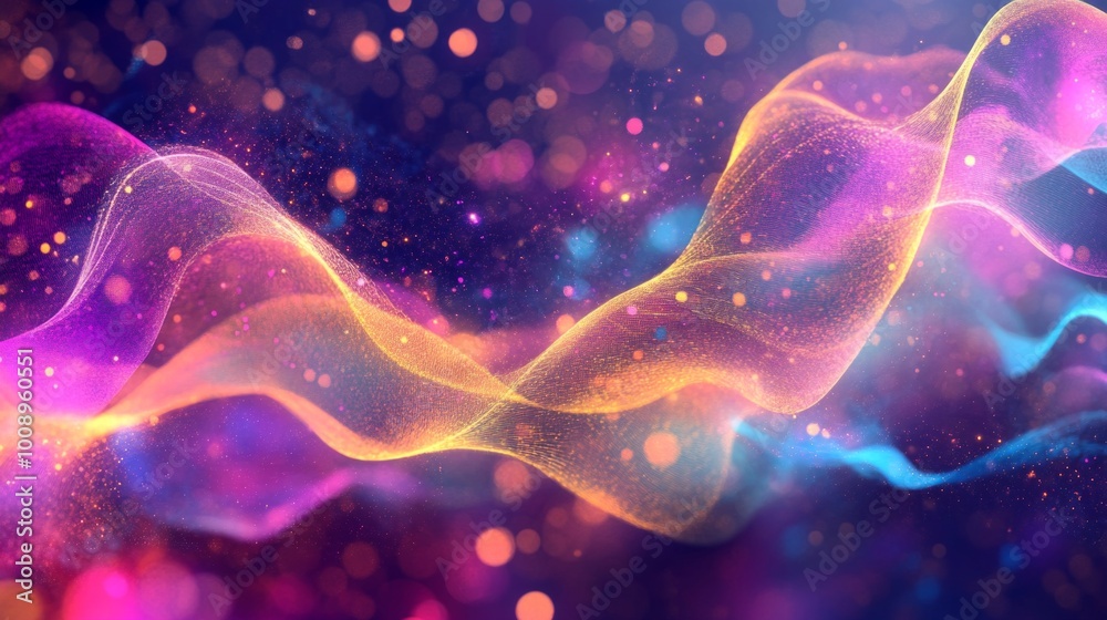 Poster futuristic quantum data transfer through teleportation experiments with vibrant wave patterns and sc