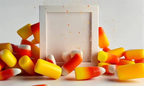 White Frame Surrounded by Fallen Candy Corn