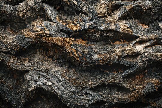 A close-up view of a tree trunk with bark and texture
