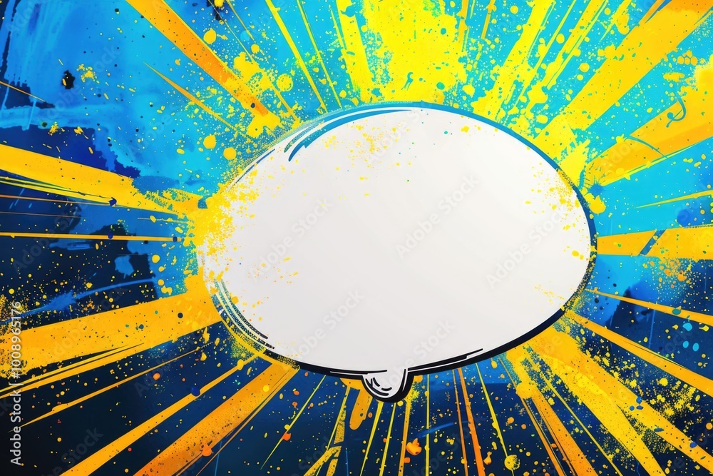 Poster a colorful design with a speech bubble on a blue and yellow background