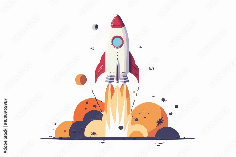 Aufkleber a high-tech rocket soaring through the sky with its red and white colors visible