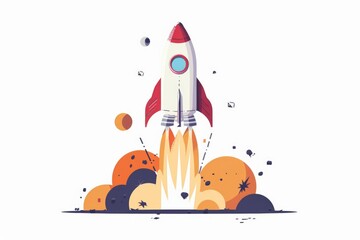 A high-tech rocket soaring through the sky with its red and white colors visible