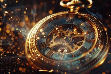 Fototapeta premium Close-up view of a pocket watch on a wooden table