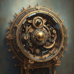 Obraz premium Intricate gold clockwork mechanism with gears.