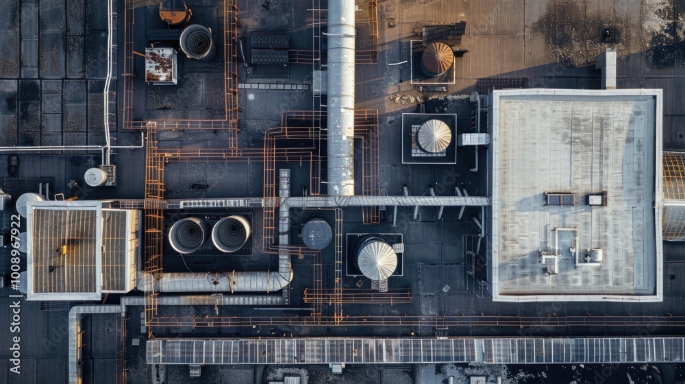 Aufkleber aerial view of a structure with many pipes