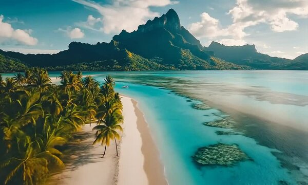 Tropical paradise with palm trees and crystal clear water