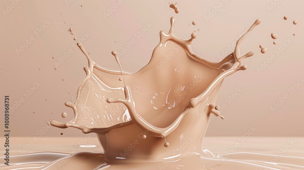 Poster a splash of milk on a white surface with a subtle texture and sheen