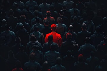 Obraz premium A group of individuals standing together in a poorly lit room, possibly for a meeting or gathering