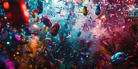 Obraz premium Colorful confetti falls through the air, perfect for celebrations and parties