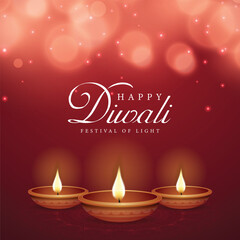 Happy Diwali Celebration Background. Diwali Festival Of Lights Banner with Diya Vector Illustration. Happy Diwali Social Media Post Template.