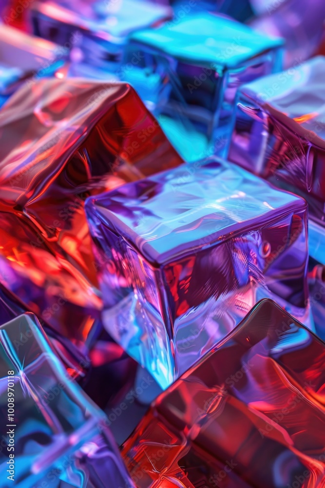 Poster A group of ice cubes stacked together, suitable for use in illustrations about temperature control or cooling systems
