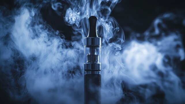 A close-up of a vape device emitting dense clouds of vapor against a dark background, showcasing modern vaping technology.