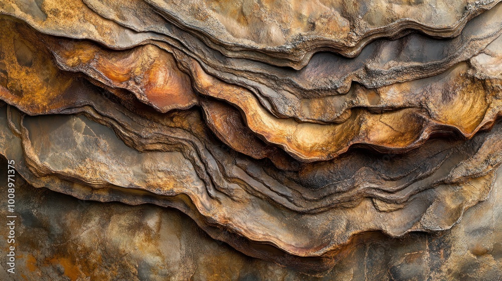 Poster close-up of layered rock formations with varying colors and textures