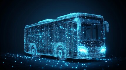Abstract Digital Bus on Blue Technology Background, Futuristic Transportation Concept