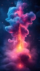 Obraz premium Swirling cloud of pink and blue interstellar dust and gas exploding with a bright beam of light