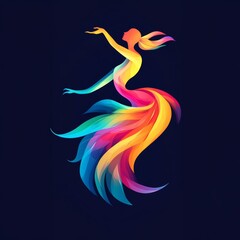 Abstract Woman with Rainbow Feather Tail   Colorful Female Silhouette Illustration