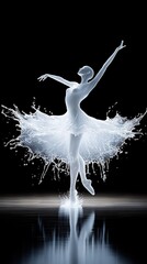 Obraz premium Ballerina in white tutu splashed with paint, against black background
