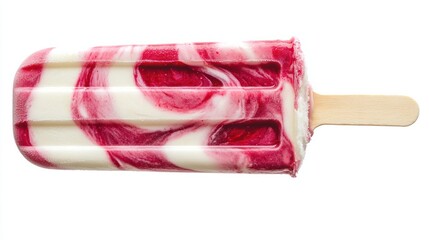 Red and white swirl popsicle with texture, isolated on white background