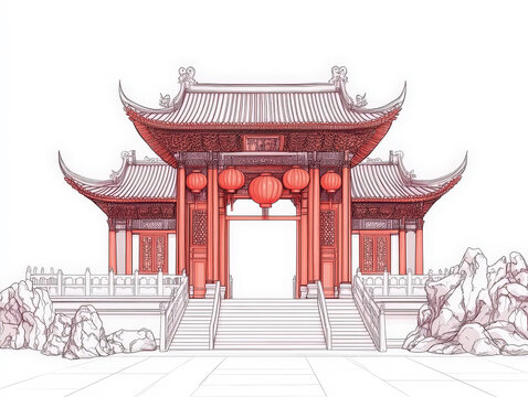 recommend clip art: Traditional Chinese Temple Line Art Illustration