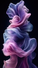 Elegant and soft silk-like fabric in flowing shapes of purple and pink, creating a delicate and ethereal abstract vertical composition