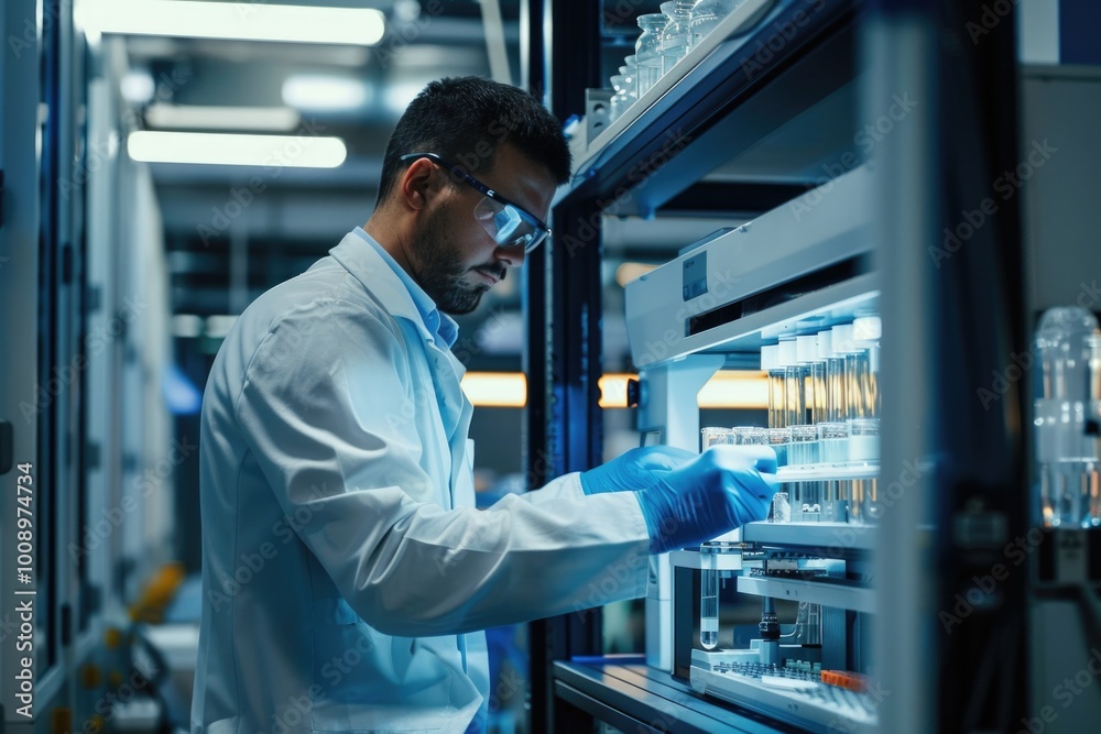 Aufkleber a scientist or doctor inspecting the interior of a refrigerator, possibly searching for specific ite