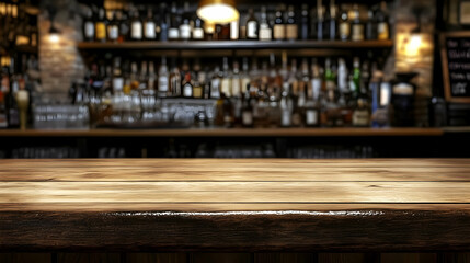 Empty Wooden Table Top with Blurred Background