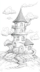 Fototapeta premium Whimsical Castle Illustration in Black and White