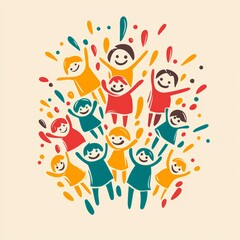 Fototapeta premium Happy Children Togetherness Joyful Friendship Illustration