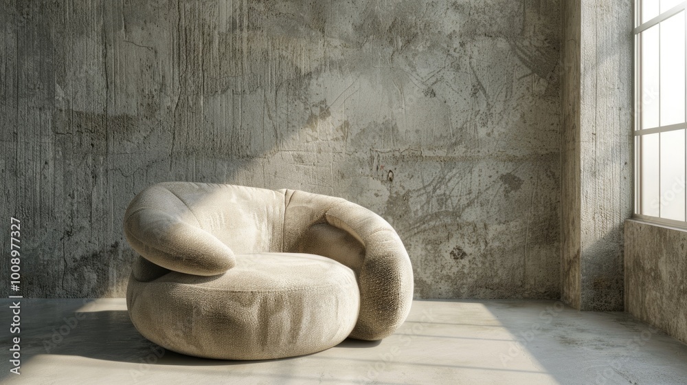 Poster a chair sits in a room with a large window, perfect for capturing natural light
