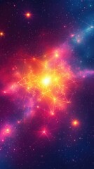 Naklejka premium vertical wallpaper featuring a cosmic explosion of colors in deep space, with bright stars and nebulae creating a stunning, abstract composition