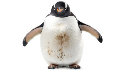 Fototapeta premium Adorable Chubby Penguin Standing with Outstretched Wings on White Background