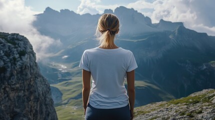 Naklejka premium Woman on Mountain Summit