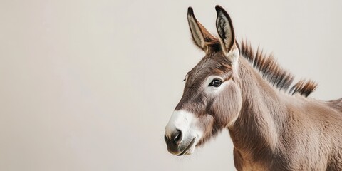 Obraz premium A close-up of a donkey showcasing its calm demeanor and unique features against a soft background.