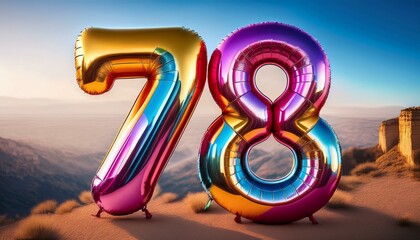 Banner with number 78 colorful balloons with copy space