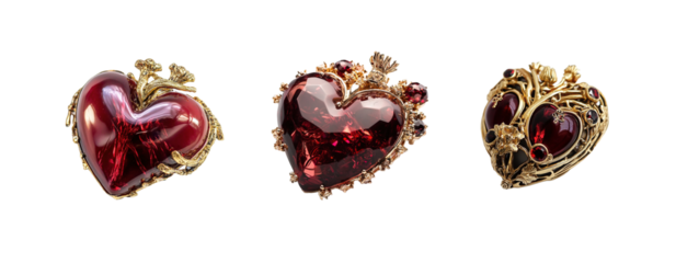 Collection of Real heart jewelry brooch shape isolated on white or transparent background